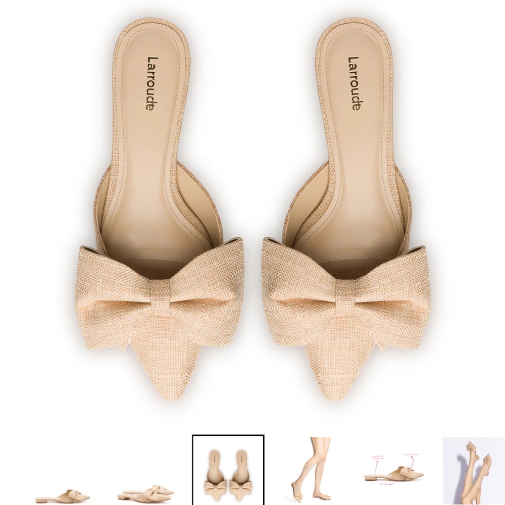 NWT Larroude Elle Flat Mule Raffia Beige 9.5B